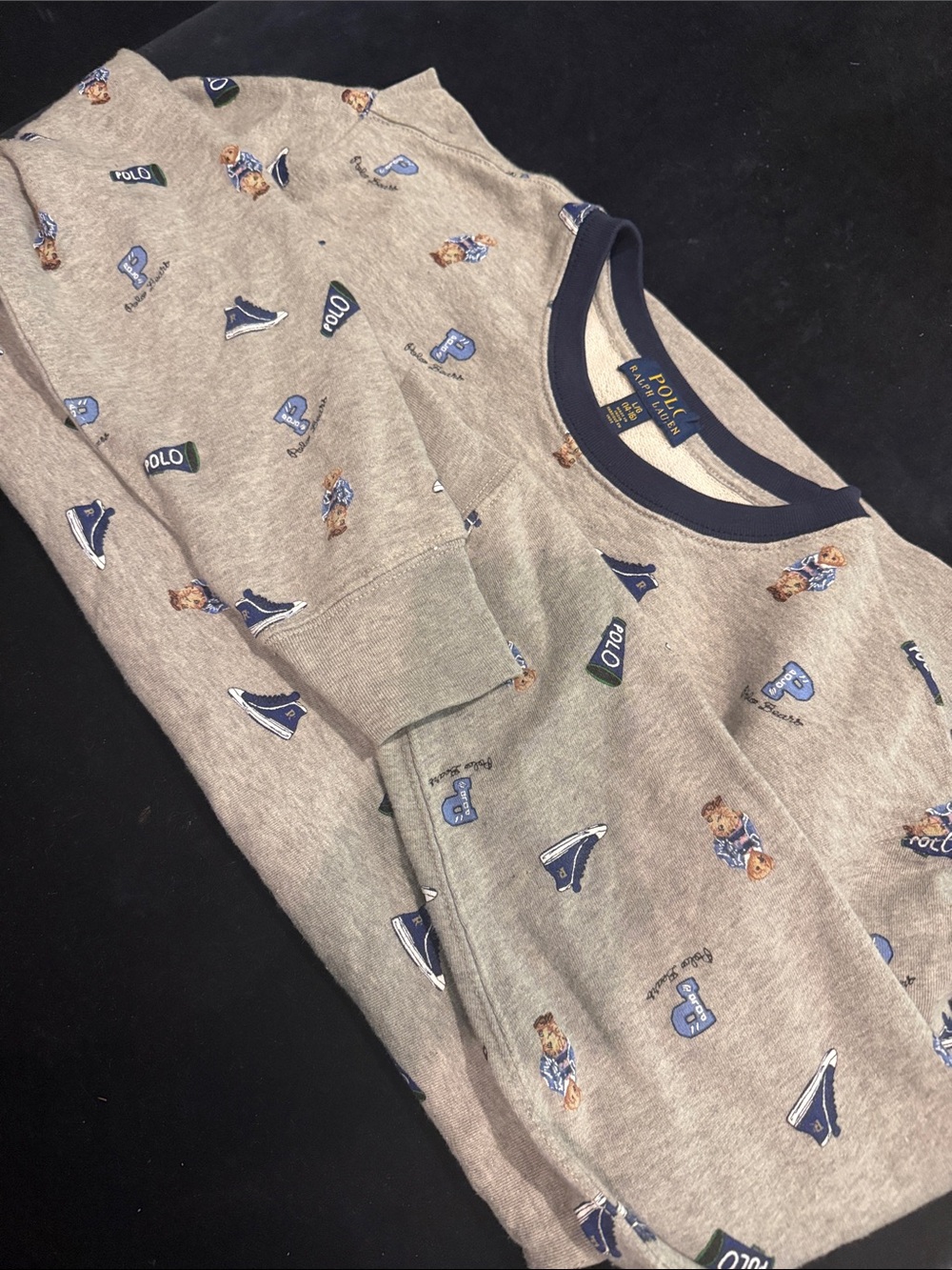 Polo by Ralph Lauren Gray Graphic Crewneck Sweatshirt with Navy Trim